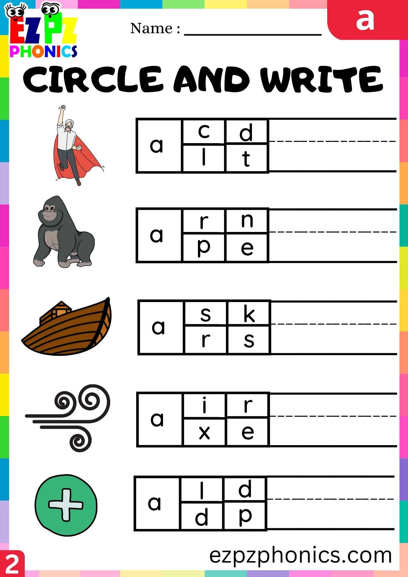 Group2 Letter a Circle and Write Beginning Sounds Worksheet
